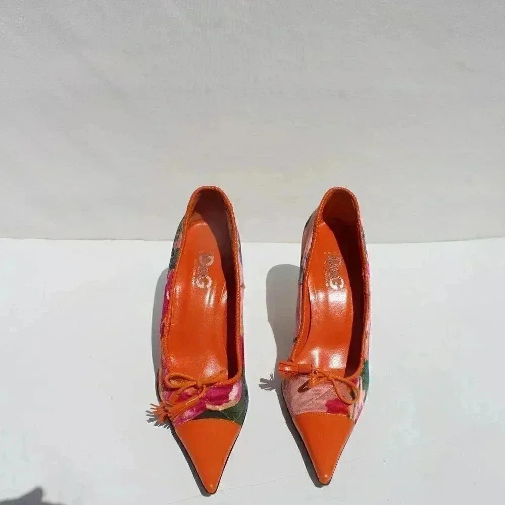 Dolce & Gabbana D&G Orange Flora Tropical Scarpa Womens High Heels Pumps Sz 6.5 - Picture 4 of 10